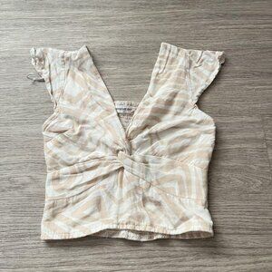 Midnight Sky Beige Printed Crop Flutter Sleeve Blouse